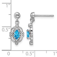 Sterling Silver Rhodium Plated Blue Topaz and Diamond Post Earrings view 4