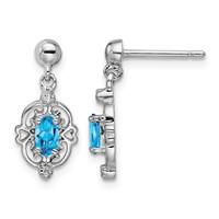 Sterling Silver Rhodium Plated Blue Topaz and Diamond Post Earrings view 1