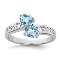 Sterling Silver Rhodium Light Swiss Blue Topaz Heart Ring view 1