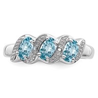 Sterling Silver Rhodium Light Swiss Blue Topaz & Diamond Ring view 5