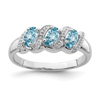 Sterling Silver Rhodium Light Swiss Blue Topaz & Diamond Ring view 1