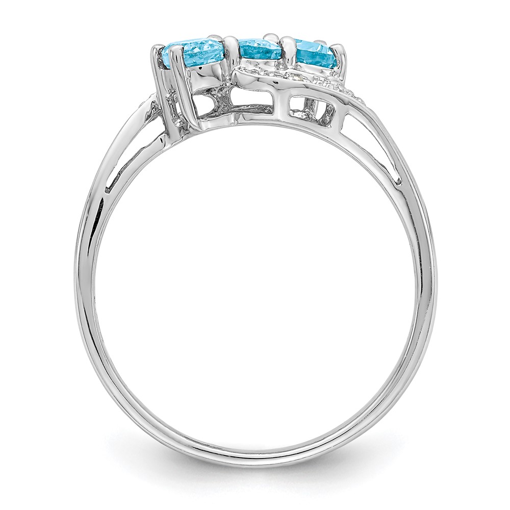 Sterling Silver Rhodium 3 Stone Light Swiss Blue Topaz & Diamond Ring (QDX564-7)