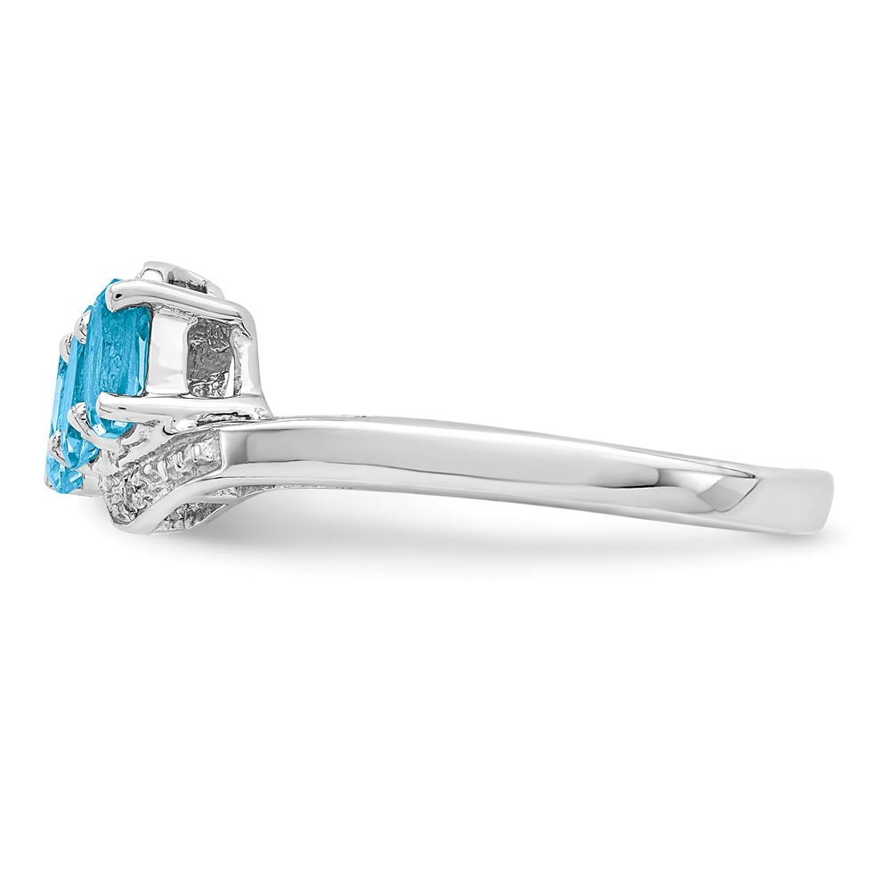 Sterling Silver Rhodium 3 Stone Light Swiss Blue Topaz & Diamond Ring (QDX564-7)