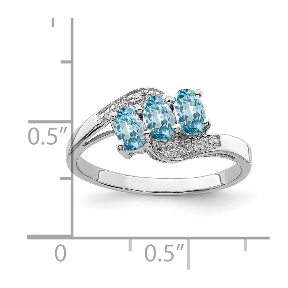 Sterling Silver Rhodium 3 Stone Light Swiss Blue Topaz & Diamond Ring (QDX564-7)