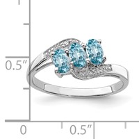 Sterling Silver Rhodium 3 Stone Light Swiss Blue Topaz & Diamond Ring view 3