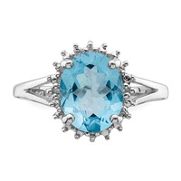 Sterling Silver Rhodium Light Swiss Blue Topaz & Diamond Ring view 5