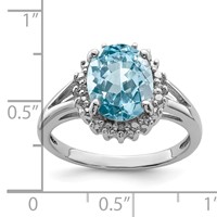 Sterling Silver Rhodium Light Swiss Blue Topaz & Diamond Ring view 4