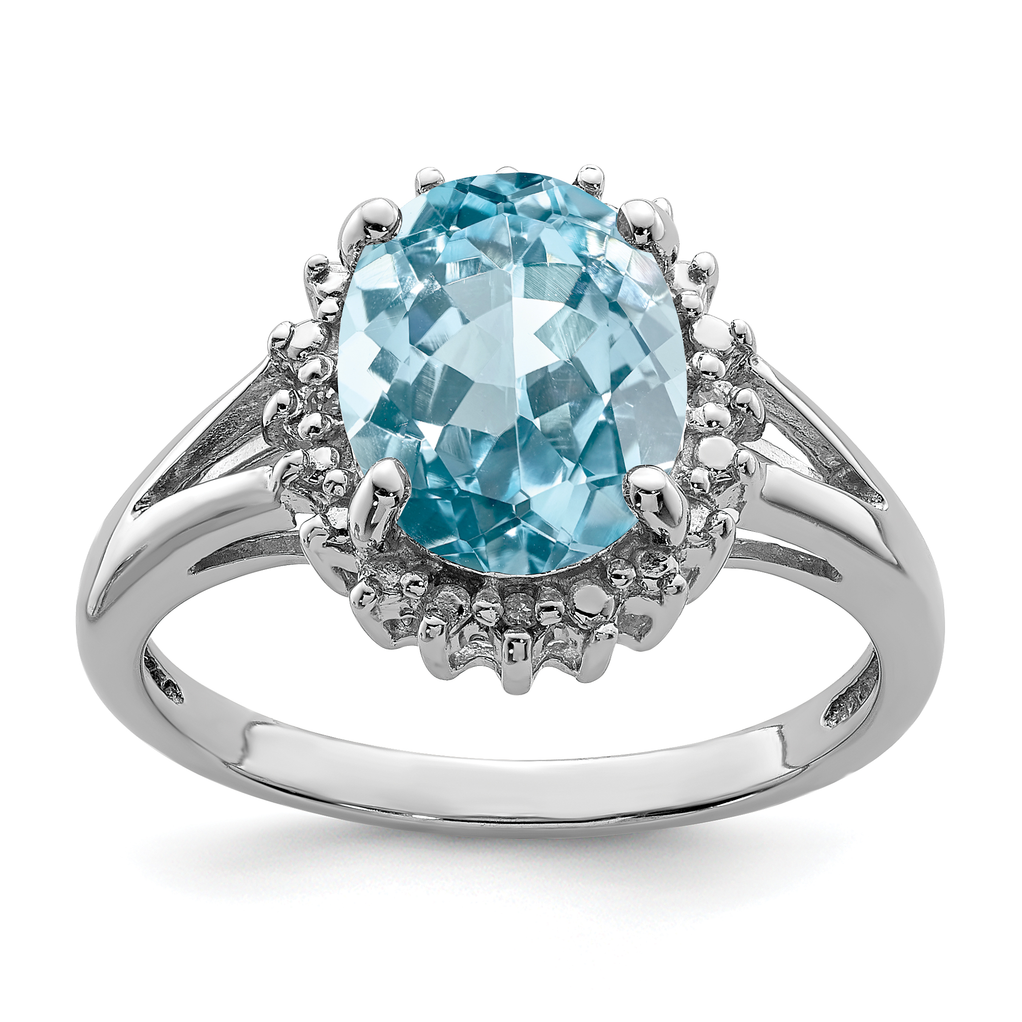 Sterling Silver Rhodium Light Swiss Blue Topaz & Diamond Ring (QDX566-6)