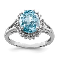 Sterling Silver Rhodium Light Swiss Blue Topaz & Diamond Ring view 1