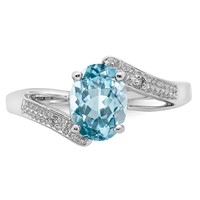 Sterling Silver Rhodium Light Swiss Blue Topaz & Diamond Ring view 5