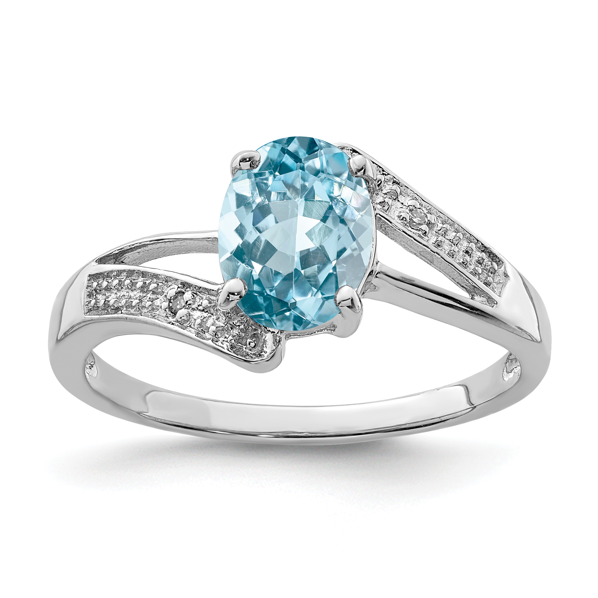 Silver Rhodium Light Swiss Blue Topaz & Diamond Ring QDX567