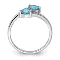 Sterling Silver Rhodium Light Swiss Blue Topaz & Diamond Heart Ring view 2
