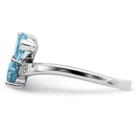 Sterling Silver Rhodium Light Swiss Blue Topaz & Diamond Heart Ring view 4