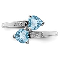 Sterling Silver Rhodium Light Swiss Blue Topaz & Diamond Heart Ring view 5