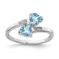 Sterling Silver Rhodium Light Swiss Blue Topaz & Diamond Heart Ring view 1