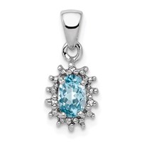 Sterling Silver Rhodium Light Swiss Blue Topaz & Diamond Pendant view 1