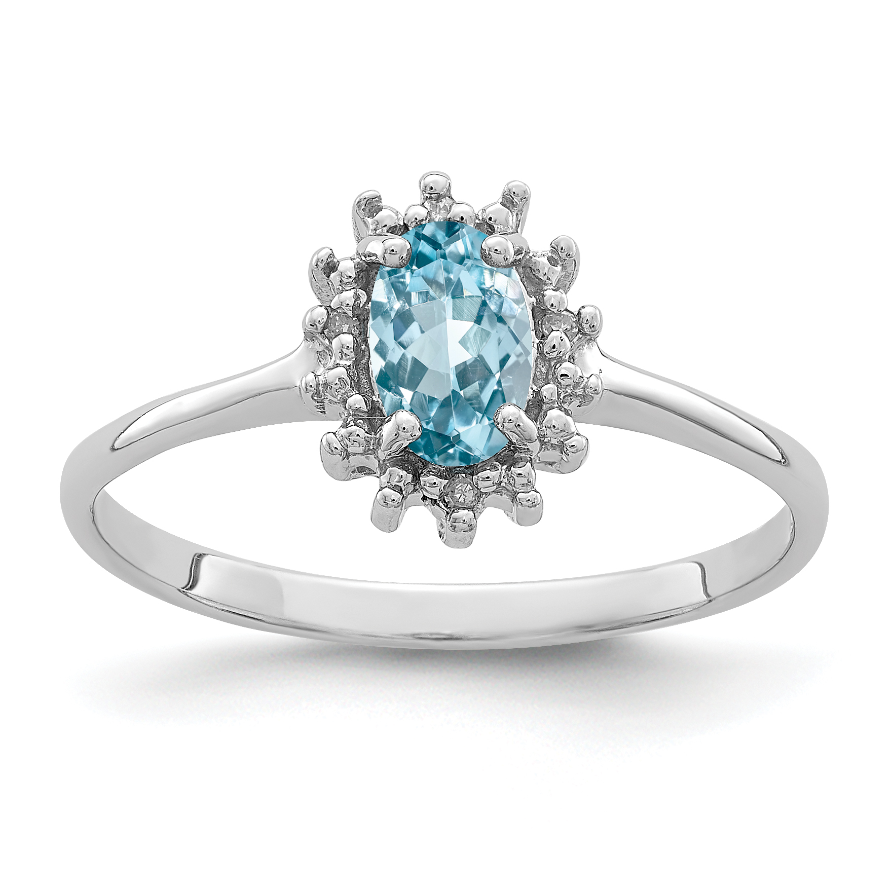 Sterling Silver Rhodium Light Swiss Blue Topaz Diamond Ring (QDX576-8)