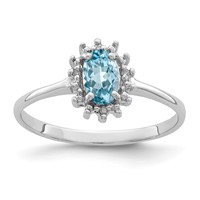 Sterling Silver Rhodium Light Swiss Blue Topaz Diamond Ring view 1