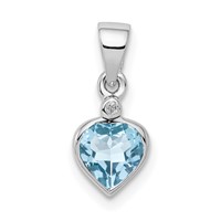 Sterling Silver Rhodium Light Swiss Blue Topaz Diamond Pendant view 1