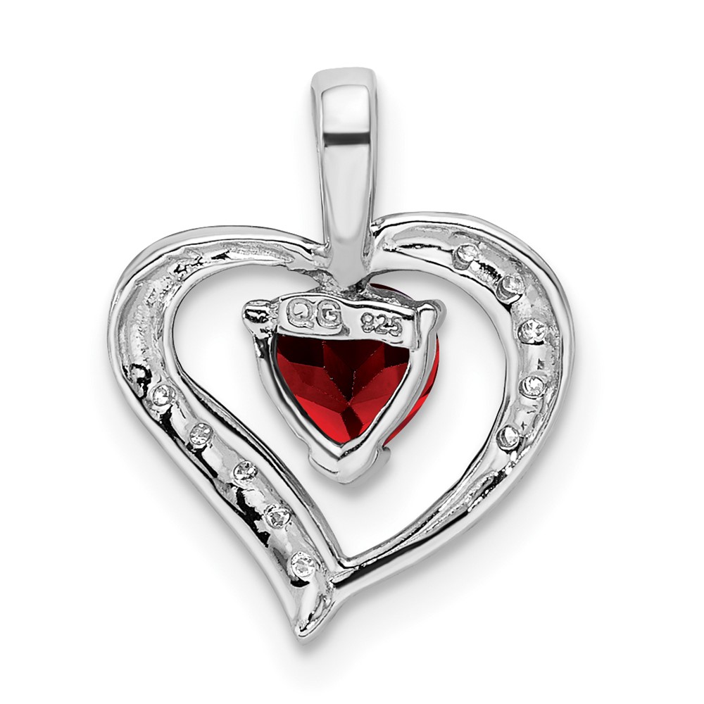 Sterling Silver Rhodium Heart Garnet & Diamond Heart Pendant (QDX582)