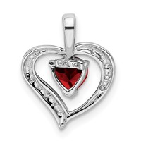 Sterling Silver Rhodium Heart Garnet & Diamond Heart Pendant view 4