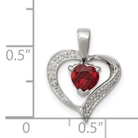 Sterling Silver Rhodium Heart Garnet & Diamond Heart Pendant view 3