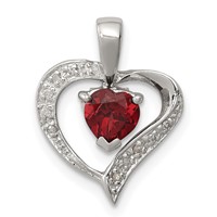 Sterling Silver Rhodium Heart Garnet & Diamond Heart Pendant view 1