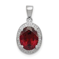 Sterling Silver Rhodium Garnet & Diamond Pendant view 1