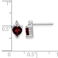 Sterling Silver Rhodium Plated Heart Garnet and Diamond Post Earrings view 4