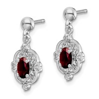 Sterling Silver Rhodium-plated Garnet and Diamond Post Earrings view 2