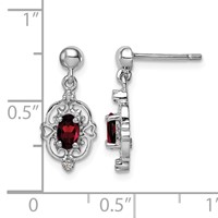 Sterling Silver Rhodium-plated Garnet and Diamond Post Earrings view 4