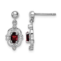 Sterling Silver Rhodium-plated Garnet and Diamond Post Earrings view 1