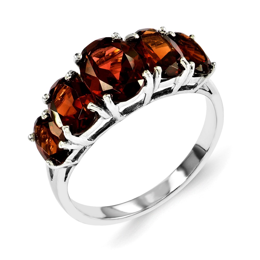 Sterling Silver Rhodium-plated Garnet Ring (QDX587-7)