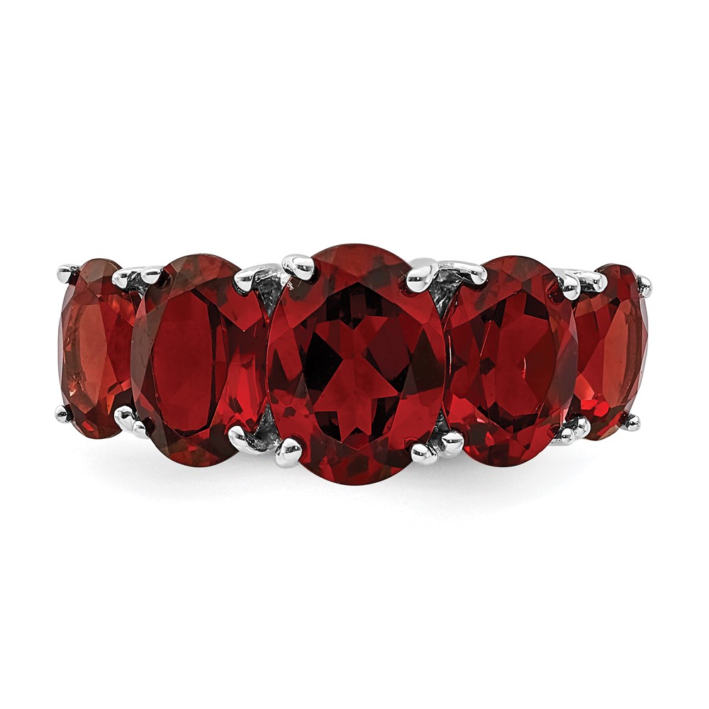Sterling Silver Rhodium-plated Garnet Ring (QDX587-7)