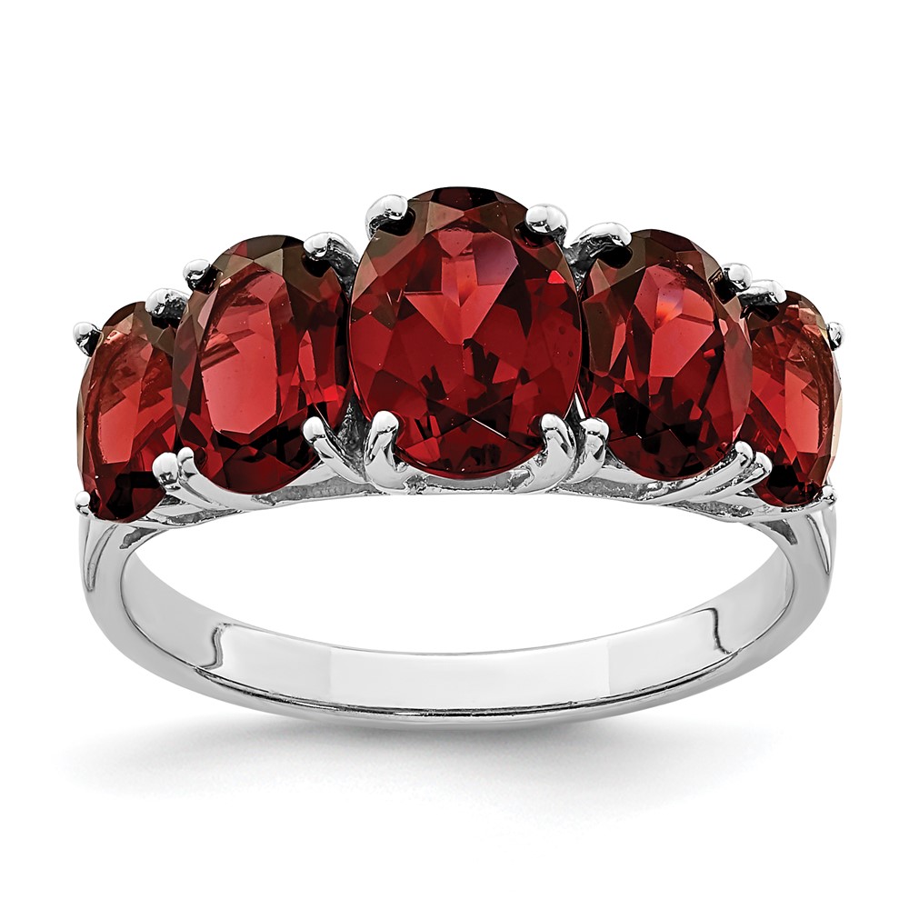 Sterling Silver Rhodium Garnet Ring (QDX587-6)