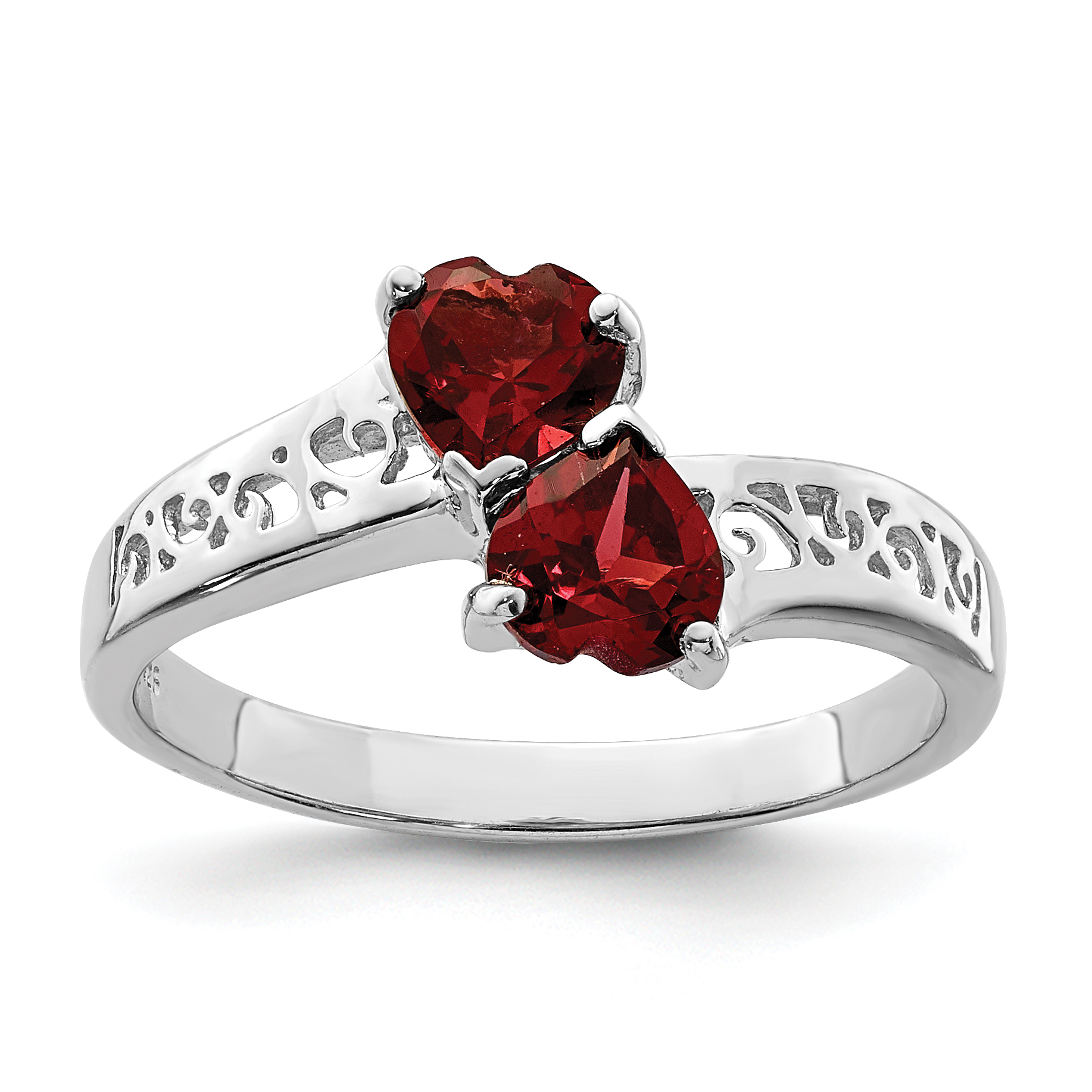 Sterling Silver Rhodium Garnet Heart Ring (QDX588-6)