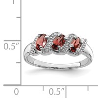 Sterling Silver Rhodium-plated 3 Stone Garnet & Diamond Ring view 4
