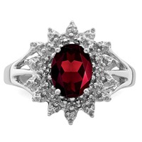 Sterling Silver Rhodium-plated Garnet & Diamond Ring view 5