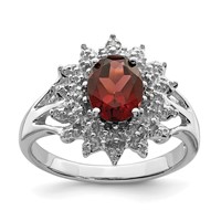 Sterling Silver Rhodium-plated Garnet & Diamond Ring view 1
