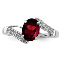 Sterling Silver Rhodium-plated Garnet & Diamond Ring view 5