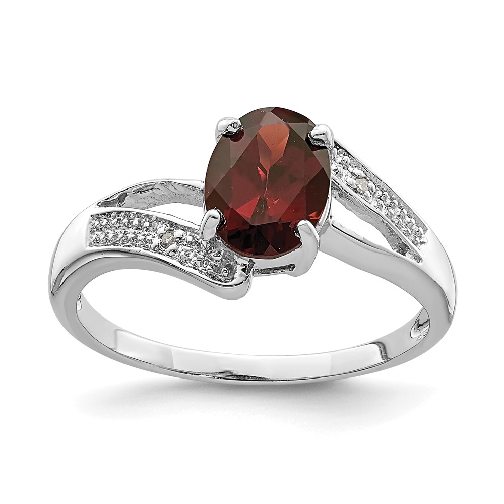 Sterling Silver Rhodium-plated Garnet & Diamond Ring (QDX593-8)