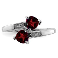 Sterling Silver Rhodium Garnet & Diamond Heart Ring view 5