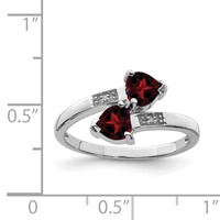 Sterling Silver Rhodium Garnet & Diamond Heart Ring view 3