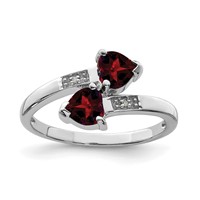 Sterling Silver Rhodium Garnet & Diamond Heart Ring view 1