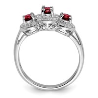 Sterling Silver Rhodium-plated 3 Stone Garnet & Diamond Ring view 2