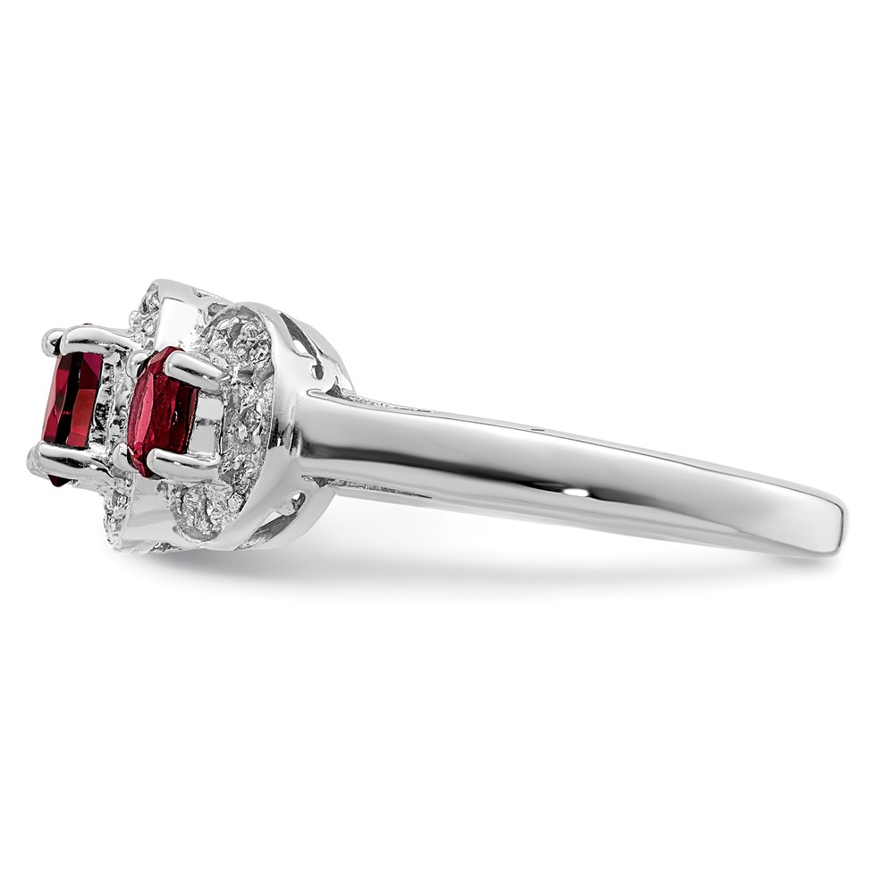 Sterling Silver Rhodium-plated 3 Stone Garnet & Diamond Ring (QDX595-8)