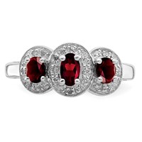 Sterling Silver Rhodium-plated 3 Stone Garnet & Diamond Ring view 5