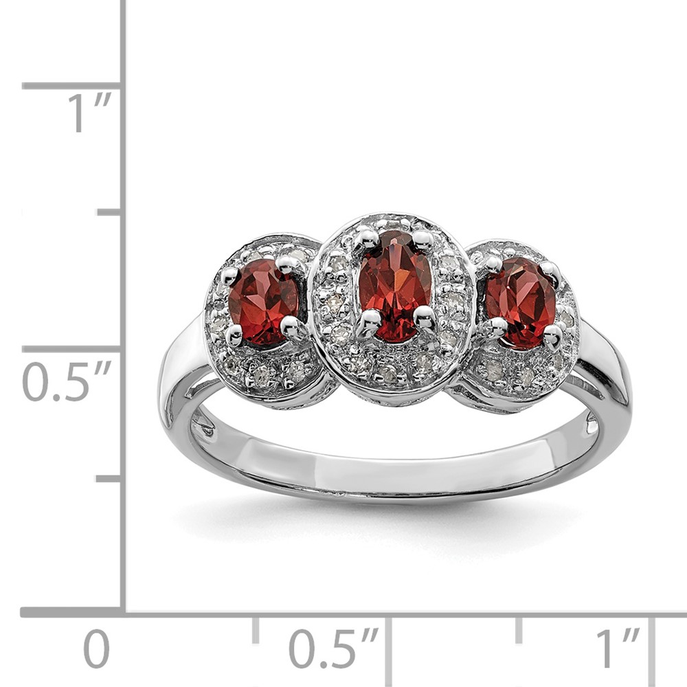 Sterling Silver Rhodium-plated 3 Stone Garnet & Diamond Ring (QDX595-8)