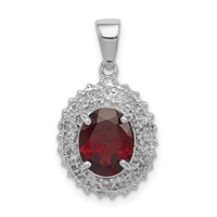 Sterling Silver Rhodium Garnet & Diamond Pendant view 1