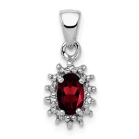 Sterling Silver Rhodium Garnet & Diamond Pendant view 1